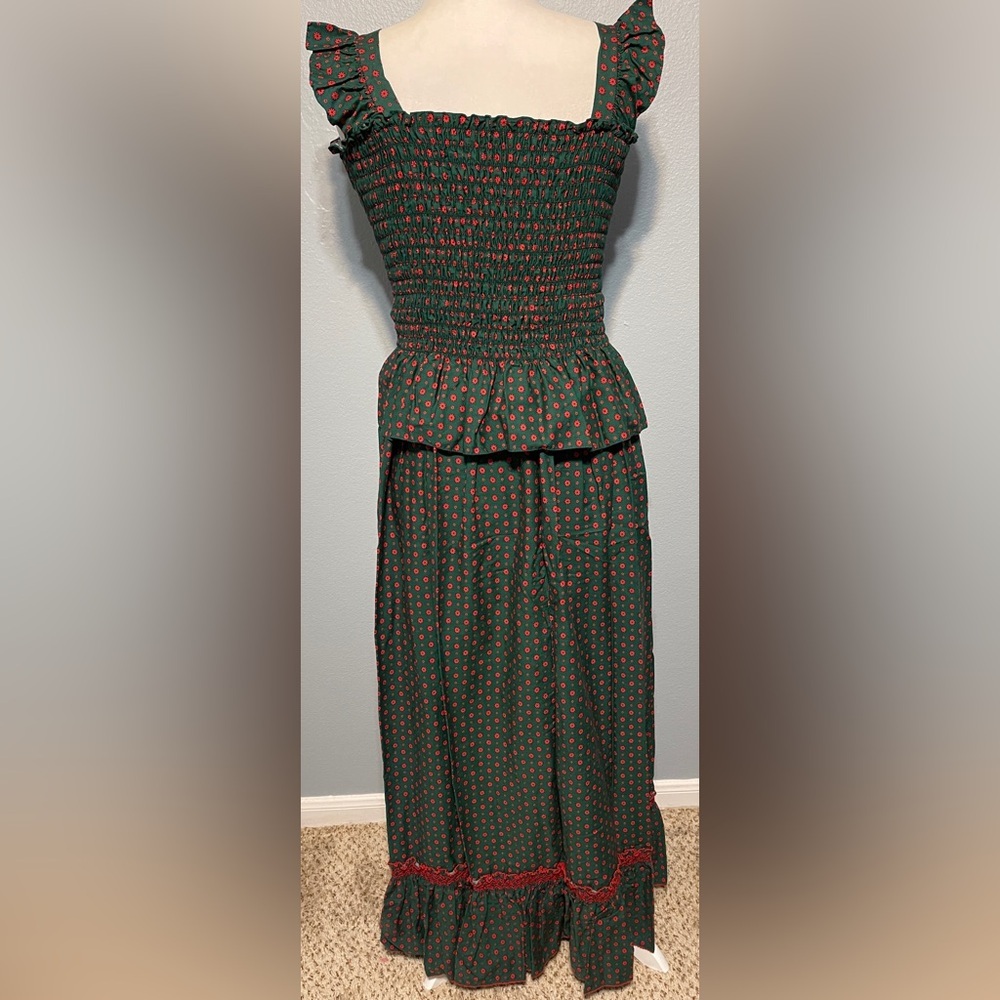 Handmade Green Smocked Top & Maxi Skirt Babydoll Boho Prairie Cottagecore Small - Picture 9 of 12